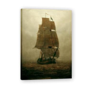 Imagem de NHLDZYH Quadro romântico. (Barco de navegação no nevoeiro) de Caspar David Friedrich. Impressão em tela. Quadros decoração de parede. 80 x 112 cm, moldura interior