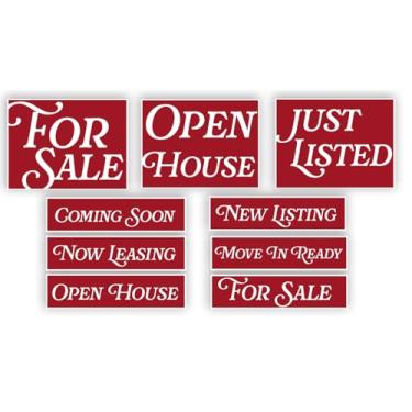 Imagem de VSE Pacote de placas de imóveis, casa aberta, à venda, recém-listado, em breve, pronto para mudança (vermelho elegante)