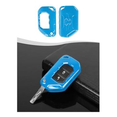 Imagem de Hoolcar Capa de porta-chaves com proteção inteligente de controle remoto compatível com Jeep Wrangler JL JLU e Gladiator JT 2018-2025, azul claro
