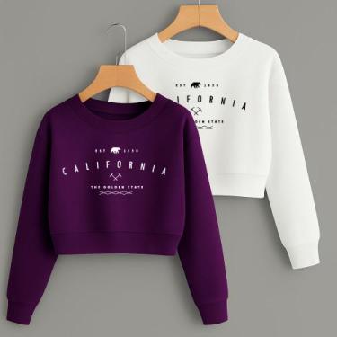 Imagem de Kit com 2 Cropped Moletom Estampa California Golden State Modinha Inve