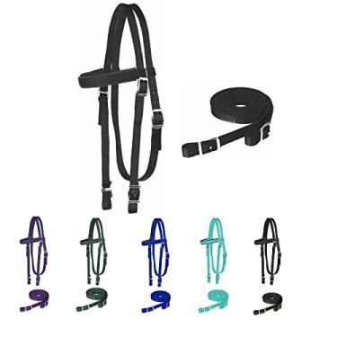 Imagem de Majestic Ally Cabeçote de cavalo com rédeas, faixa acolchoada de nylon, várias cores (preto, rascunho)