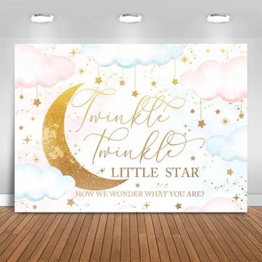 Imagem de Fitumiw Twinkle Twinkle Little Star Gender Reveal Backdrop 3 x 2 m Rosa ou Azul How We Wonder What You Are Gender Reveal Background Party Decoration Moon and Star Boy or Girl Banner