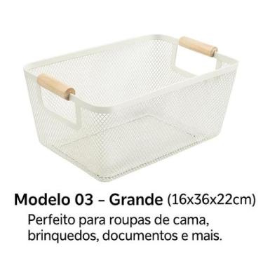 Imagem de Cesto Caixa Organizadora Multiuso Plástica Branca com Alça de Madeira 