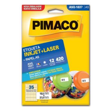 Imagem de Etiqueta A5 Inkjet Laser A5Q1837 18,0x37,0mm 12Fls - Pimaco