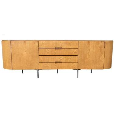 Imagem de Buffet Mumbai 2 Portas 4 Gavetas cor Carvalho com Vidro Off White e Pé