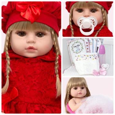 Imagem de Bebe Reborn Menina Loira Corpo 100% Silicone + Acessórios - Cegonha Re