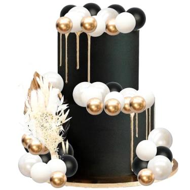 Imagem de Gyufise Pacote com 21 enfeites de bolo de flores boho bolas decorações de bolo folhas de palmeira plantas decoração de bolo para meninas boêmias tema princesa casamento chá de bebê suprimentos de