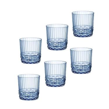 Imagem de Bormioli Rocco America '20s Conjunto de 6 copos DOF, vidro de cristal colorido de 354 g, azul safira, feito na Itália