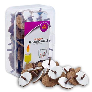 Imagem de Ner Mitzvah Pavios Flutuantes Pré-Montados Em Formato Octogonal - 100 Unidades Suportes De Disco Algodão E Cortiça Para Copos Óleo