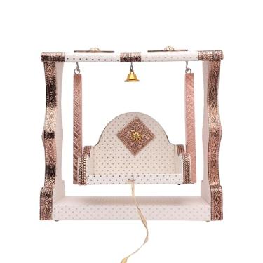 Imagem de Ative Laddu Gopal Jhula Jhula de madeira artesanal dourada para Bal Gopal Idol/Krishna Jhula/Jhoola/Laddu Gopal para templo doméstico tradicional (tamanho da altura: -22 cm) (branco)