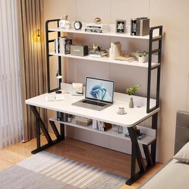 Imagem de Mesa De Escritório Em Casa Moderna Mesa De Computador Com Compartimentos De Armazenamento E Prateleira Mesa De Estudante Espaço De Trabalho Pessoal, Blanc, 47 Inch