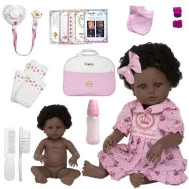 Imagem de Bebê Reborn Menina Baby Negra Acessórios Bolsa Maternidade - Cegonha R