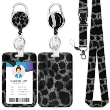 Imagem de Cordão de carretel de crachá cinza preto com estampa de leopardo, suporte de crachá de identificação de pele de animal, clipes retráteis para médico, enfermeira, professor, escritório, estudante