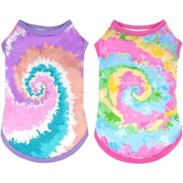 Imagem de JpGdn Camisetas Tie Dye para cães extrais grandes, meninas, femininas, rosa, roxo, sem mangas, colete, roupas para animais de estimação, roupa urbana, leve, elástica, GG, pacote com 2