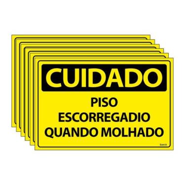 Imagem de Combo 6 Placas De Sinalização Cuidado Piso Escorregadio Quando Molhado