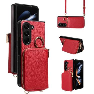 Imagem de Furiet Capa carteira para Samsung Galaxy Z Fold 5 5G 2023 e fivela de anel de alça de ombro, bolsa de órgão flip de couro PU de luxo, suporte de cartão, capa de telefone para ZFold5 Z5 G Fold5 5ZBB