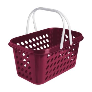 Imagem de Cesta Cestinha Plástica Supermercado Compras 3L c/Alça Resistente Leve Mulituso Portátil (Bordô)
