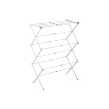 Imagem de Varal De Chão Vertical Dobrável com 3 andares, Retrátil E Portátil. Compacto Com Estrutura em Aço Inox. Ideal Para Espaços Pequenos E Fácil De Guardar.