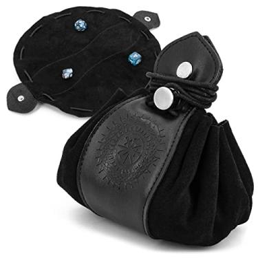 Imagem de CASEMATIX Bolsa De Couro Para Dados E Bandeja Rolamento Mais 50 Rpgs - Preta Com Cordão Dnd, Tecidos Antirriscos, Ferragens Metal Design Serpente Em Relevo