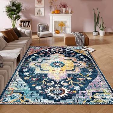 Imagem de ESSMOKO Tapete de sala tapete nórdico de imitação de caxemira para mesinha de cabeceira, tapete lavável à máquina, fácil de cuidar, azul, 60 x 180 cm