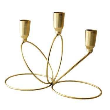 Imagem de Bothyi Candelabro de metal com 3 braços, acessório para castiçal, minimalista para mesas de festas, suporte para velas 21x10,5x15,5 cm, Dourado