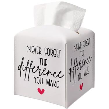 Imagem de Caixa de lenços para presente com capa de couro quadrada, ideias de presente inspiradoras para amigos, nunca se esqueça da diferença que você faz, decoração de escritório de banheiro, novo favor de