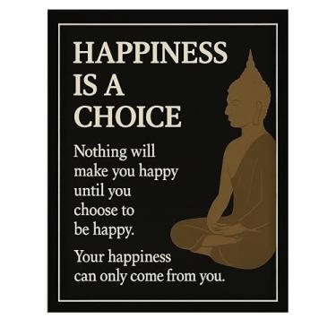 Imagem de Arte de parede com citação de Buda 20 x 25 cm – Happiness Is a Choice Minimalista Zen Poster para meditação, ioga, escritório – Decoração de parede motivacional para calma, citações inspiradoras