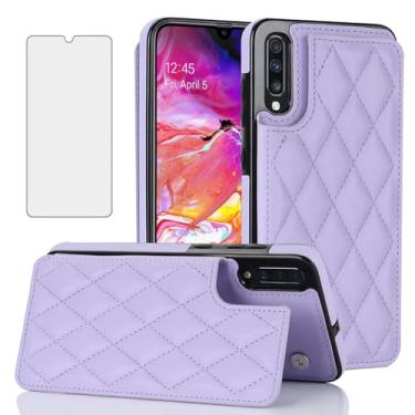 Imagem de Asuwish Capa carteira para Samsung Galaxy A70 com protetor de tela de vidro temperado e suporte de cartão de crédito RFID de couro com compartimento para suporte, acessórios robustos para celular A70S