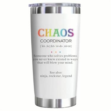 Imagem de Pandance Funny CHAOS COORDENATOR Thank You Gift Tumbler 590 ml - Caneca de café isolada de aço inoxidável com tampa e canudo, presentes de agradecimento de funcionários para colegas de trabalho, chefe