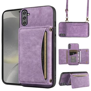 Imagem de Capa de telefone para Samsung Galaxy A16 5G/4G Capa carteira com alça de ombro transversal, couro PU, porta-cartão de crédito, bolso fino, suporte para celular, bolsa flip A 16 16A SM-A166U meninas