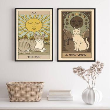 Imagem de Kit 2 Quadros Cartas Tarot Gato- The Sun E The Moon 33X24Cm
