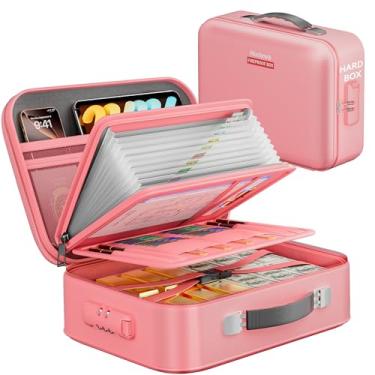 Imagem de Caixa de documentos à prova de fogo, capa rígida à prova de fogo com fechadura, capa rígida portátil à prova de fogo para documentos importantes, laptops, passaportes, arquivos e mais (rosa)
