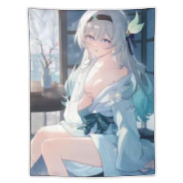 Imagem de LIEGBMEU Tapeçaria sexy de anime menina 152 x 203 cm arte de colcha de parede decoração de tapeçaria caprichosa AF141