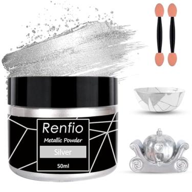 Imagem de Renfio Pó de pigmento metálico, pó de mica prata para resina, pigmento de cor de resina prata de 50 ml para Kintsugi, argila de polímero, artesanato, geleca, vela, unha, tinta, tecido, festival