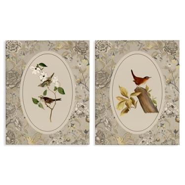 Imagem de Stupell Industries Conjunto de arte de parede em tela vintage Birds & Toile de 2 peças por Radhika Modi, 20 x 16