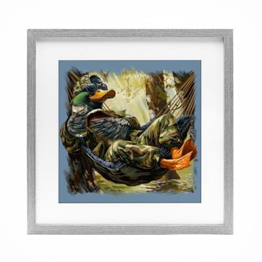 Imagem de Stupell Industries Mallard Hammock in Camo Gray Impressão emoldurada sob vidro design por Jim Baldwin, 40,6 x 40,6 cm
