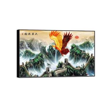 Imagem de BMZFYBS Pintura em tela de paisagem - The Great Wall Birds-Nature Wall Art Chinoiserie Picture-Black Frame Decoration Poster 20x30cm8x12in