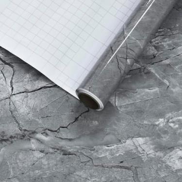 Imagem de HOLOMEY Papel de parede de mármore cinza para bancada de cozinha, papel de contato, à prova d'água, autoadesivo, mármore, vinil, envoltório de granito sintético, decoração de papel de parede para