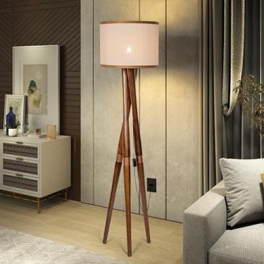 Imagem de D+MOB Luminária de Chão Bellissima com Cúpula em Palha Natural e Estrutura Tripé em Ferro Acabamento Cobre – Design Moderno e Sofisticado