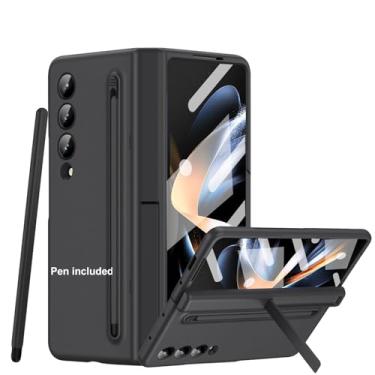 Imagem de Libeagle Capa para Samsung Galaxy Z Fold 4 com novo suporte Slim S Pen (2023) e caneta de capacitância, protetor de tela, proteção de dobradiça, capa com suporte de proteção para câmera 5G 2022, preta