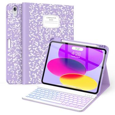 Imagem de Supveco Capa de teclado para iPad (A16) 11ª/10ª geração, 11 e 10,9 polegadas com suporte para lápis, 7 cores retroiluminadas, sem fio, removível, capa para iPad 11ª/10ª geração 2025/2022-lilás