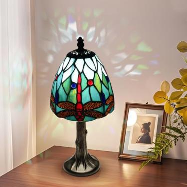 Imagem de Rsbrillialite Luminária de mesa ou mesa com design de libélula de vidro manchado, mini luminária de mesa estilo Tiffany, lâmpada LED incluída - decoração com detalhes coloridos de visual vintage