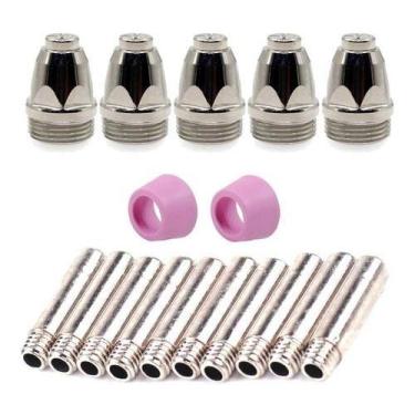 Imagem de Kit 05 Bicos 10 Eletrodos 2 Bocais Tocha De Corte Plasma Ag60 - Maqpoi