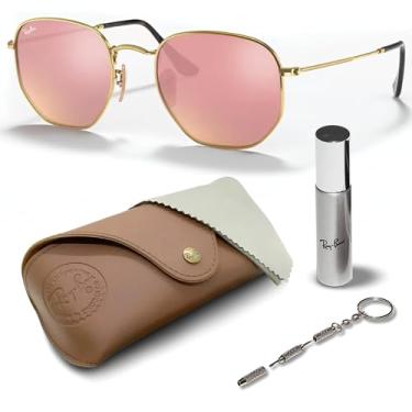 Imagem de Ray-Ban RB3548N Óculos de sol hexagonais planos com kit de óculos – protetores de nariz ajustáveis – Óculos de sol retrô formais e casuais ideais, Ouro (001/Z2 | 51 mm), 51 mm