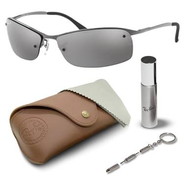 Imagem de Ray-Ban RB3183 Óculos de sol retangulares para homens e mulheres com kit oficial RAYBAN Eyewear, Armação de bronze polido | Lente prata polarizada, 64 mm