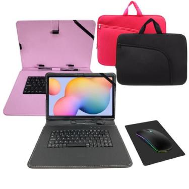 Imagem de Kit Capa c/Teclado Embutido + Mouse + Mouse Pad + Luva p/ Lenovo Tab M