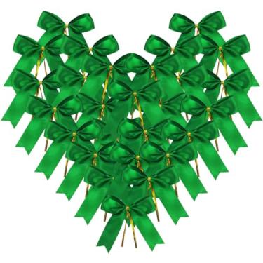 Imagem de Micomon 50 peças de laços verdes torcidos prata dourado com fita metálica (verde metálico)