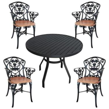 Imagem de 4 Cadeiras E Mesa Tampo Ripado Aluminio Para Cozinha Jantar Piscina Ja