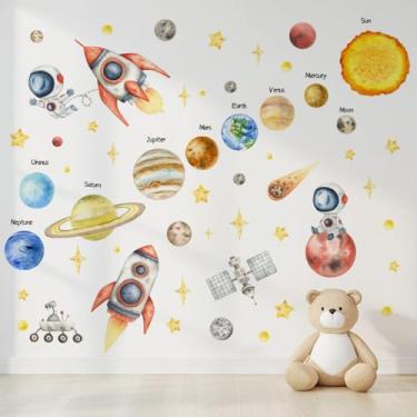 Imagem de Decalques de parede de foguete de galáxia de desenho animado simples para quarto infantil de educação infantil