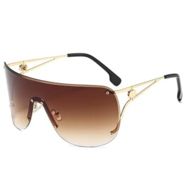 Imagem de Óculos de sol vintage retangulares sem armação para homens e mulheres, moda retrô, luxo, proteção UV400 (dourado-marrom)